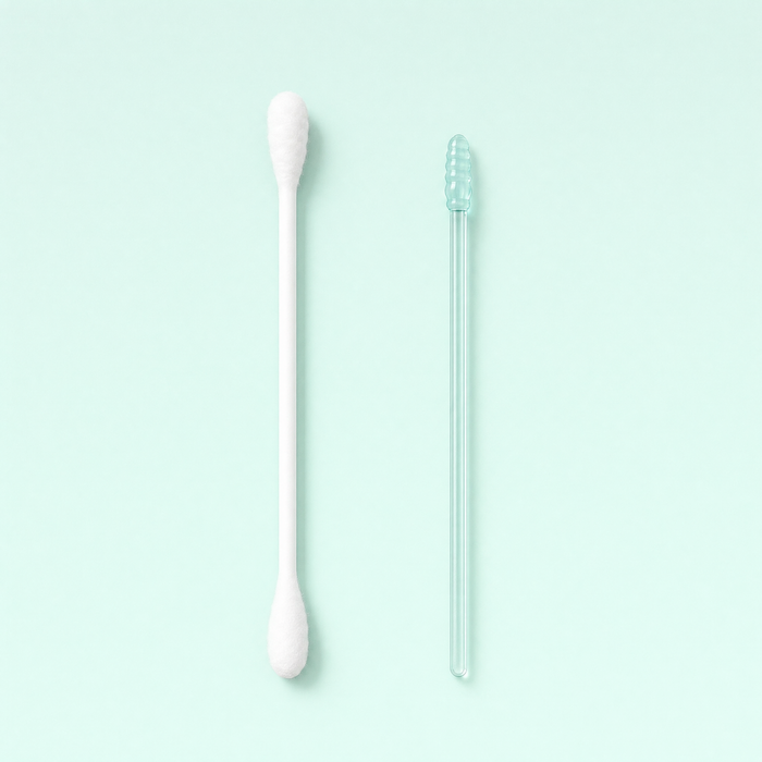 An Elariq stick beside a cotton swab, showing the difference in width