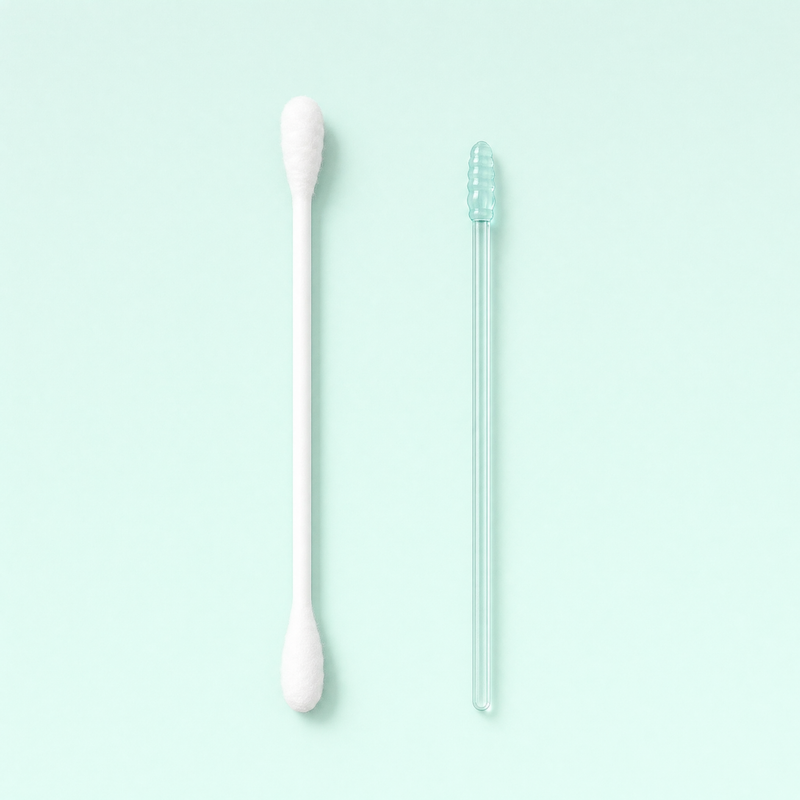 An Elariq stick beside a cotton swab, showing the difference in width